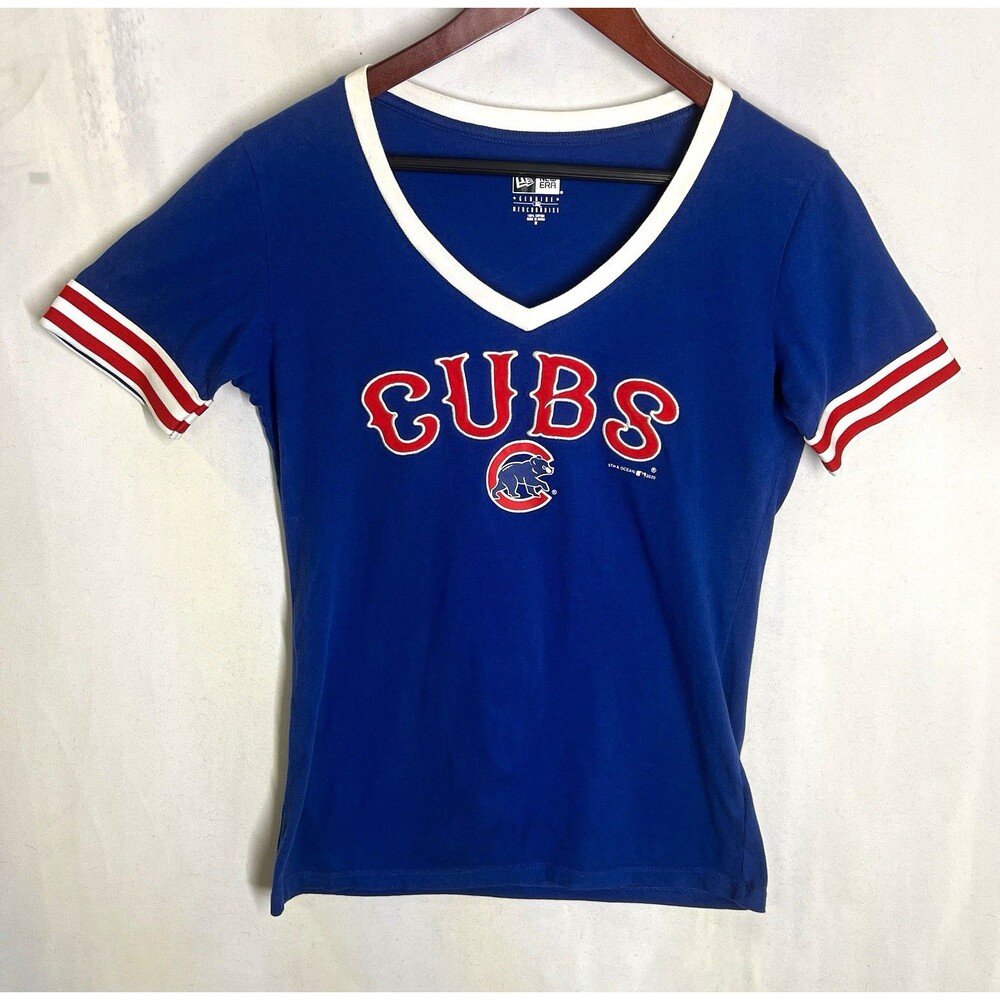 Chicago Cubs MLB Women's T-Shirt Blue V-Neck Short Sleeve Size Medium